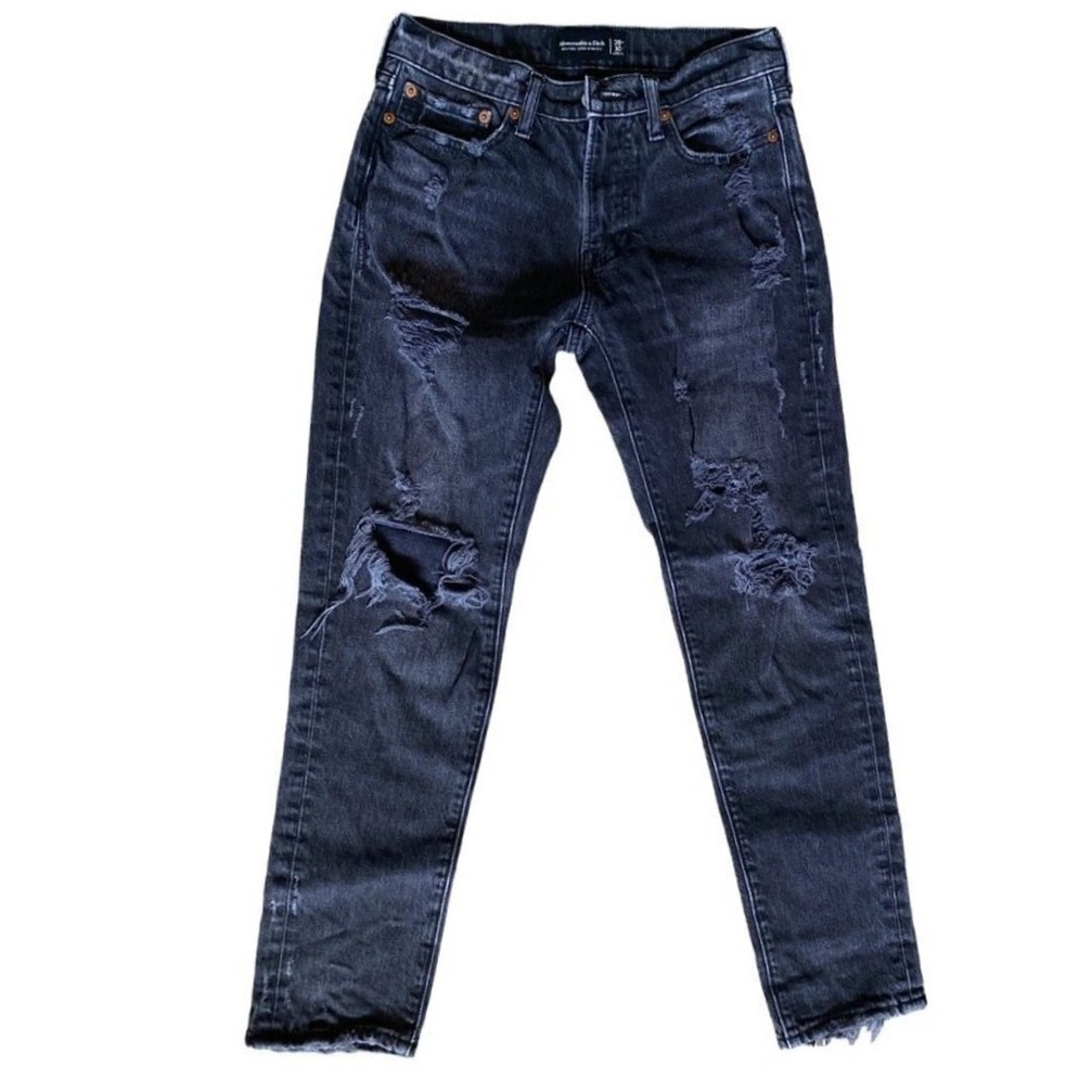 Abercrombie & Fitch relaxed taper stretched black ripped denim jeans women 28X30